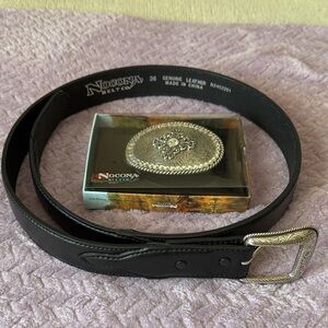 Nocona Black Belt with Decorative Silver Buckle